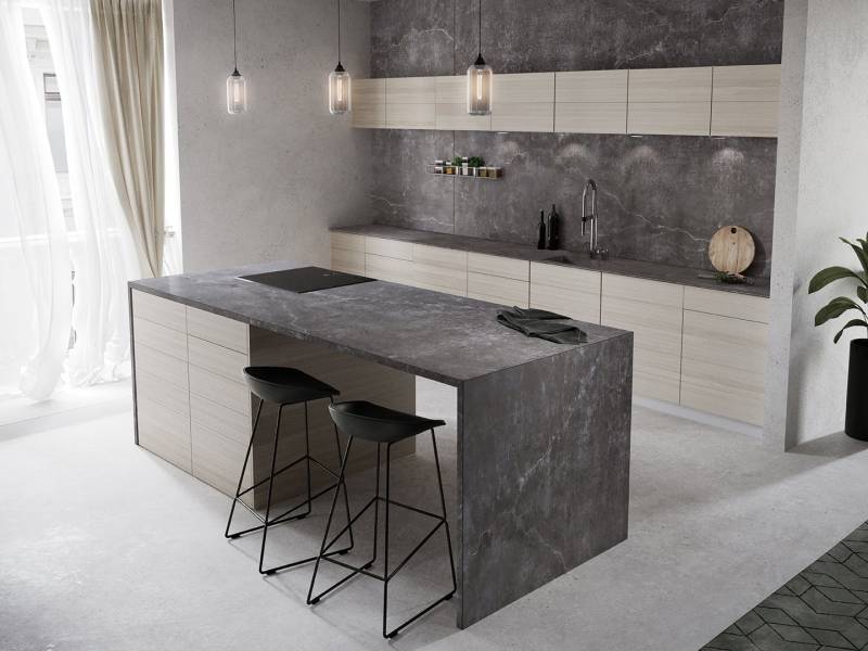 Cuisine sur-mesure haut-de-gamme plan de travail en Dekton autour de Lyon